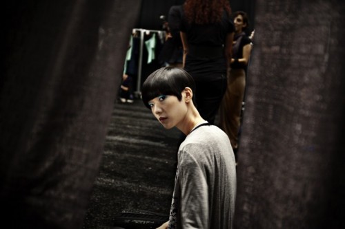 model tao in david delfin backstage, new york fashion week- sept 2009.