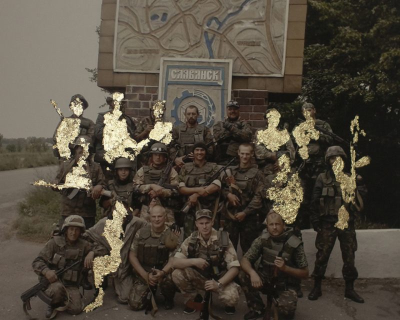 "The squad of nine killed and eight wounded.? Most of the voluntary soldiers during the first months of the war were not registered. Therefore it is hard to estimate the actual number of deaths and injuries. Collage on picture from the mobile phone's archive of one soldier. 2015, Ukraine.