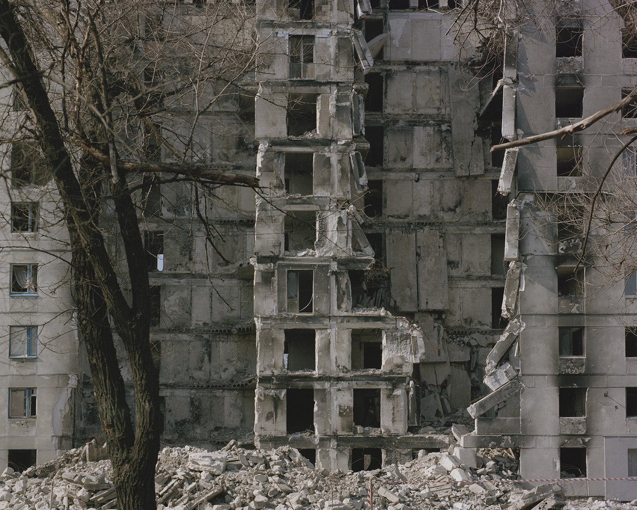 A bombarded building. Lysychansk, ATO zone (war zone), March 2015